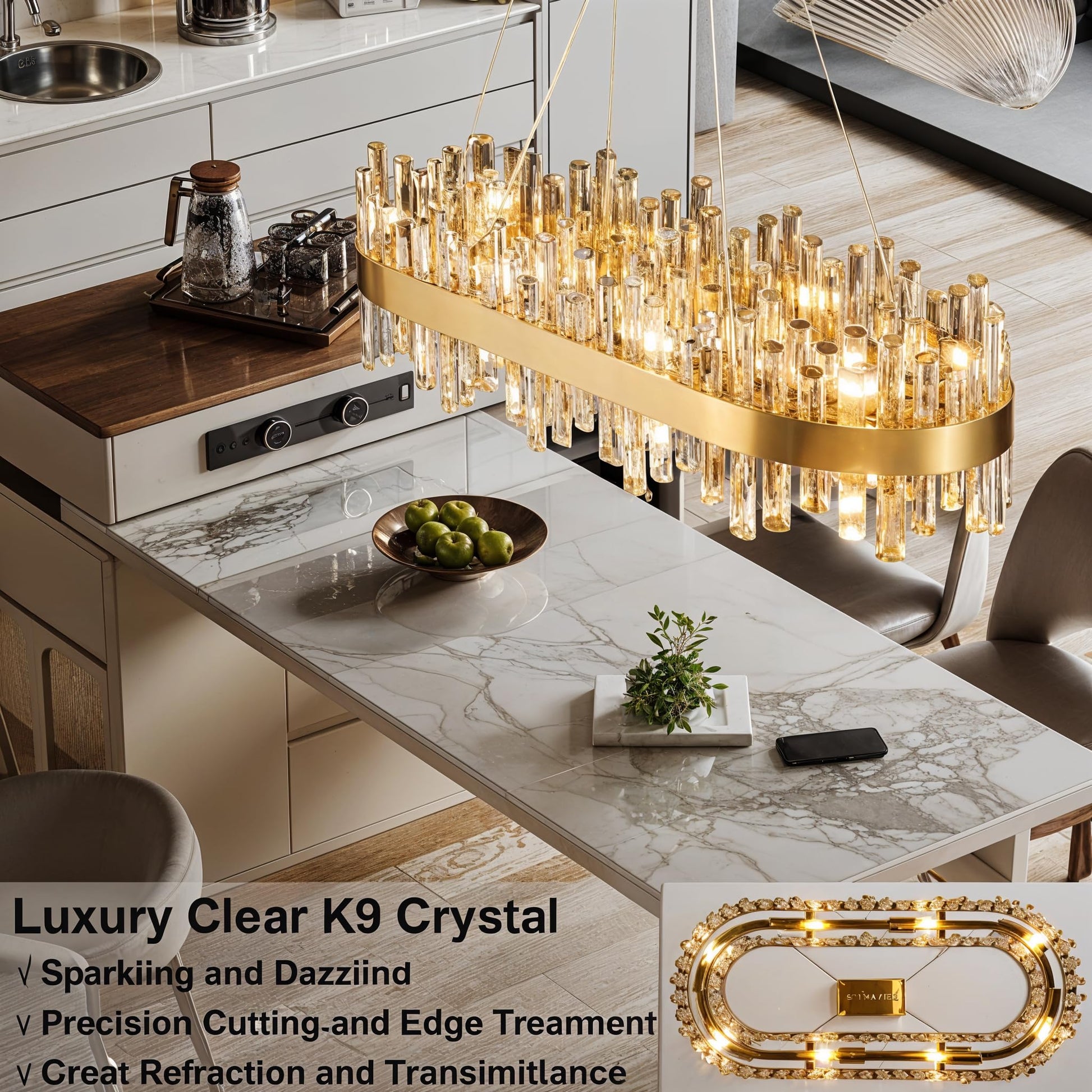 Chandelier for Dining Room, D39.4 Gold K9 Crystal Pendant Light, 20 - Light Round Over Table, Hanging Ceiling Light Fixture for Kitchen Island, Entryway, Foyer - Camilalamps - B0DMFF1692