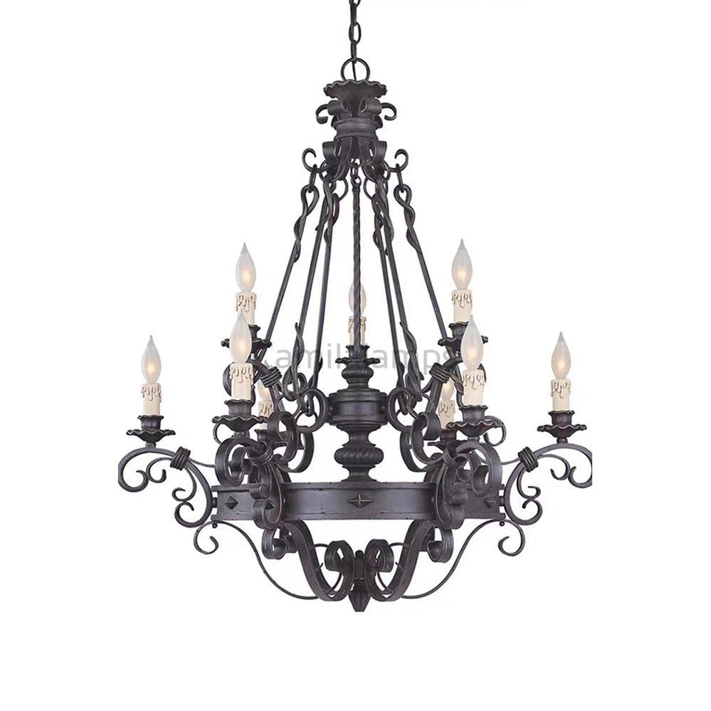 Vintage Iron Simple Candle Art Chandelier for Living Room / Villa / Stairs - Camilalamps - CA - X - 063