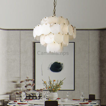 Alabaster Magnolia Multi - Tiered Round Chandelier - Camilalamps - Alaba - 1298 - 3 Lay - 1