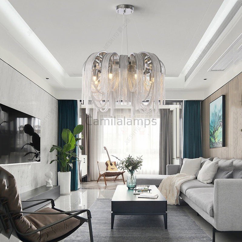 Sophian Aluminum Chain Tassel Round Chandelier - Camilalamps - CA - A - 044