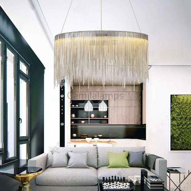 Angelina Aluminum Chain Tassel Round Chandelier - Camilalamps - CA - A - 036