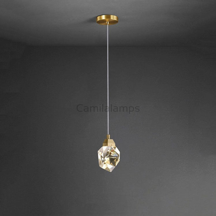 Faceted Crystal Masonry Pendant Light, Brass - Camilalamps - CA - PENDANT - 0197