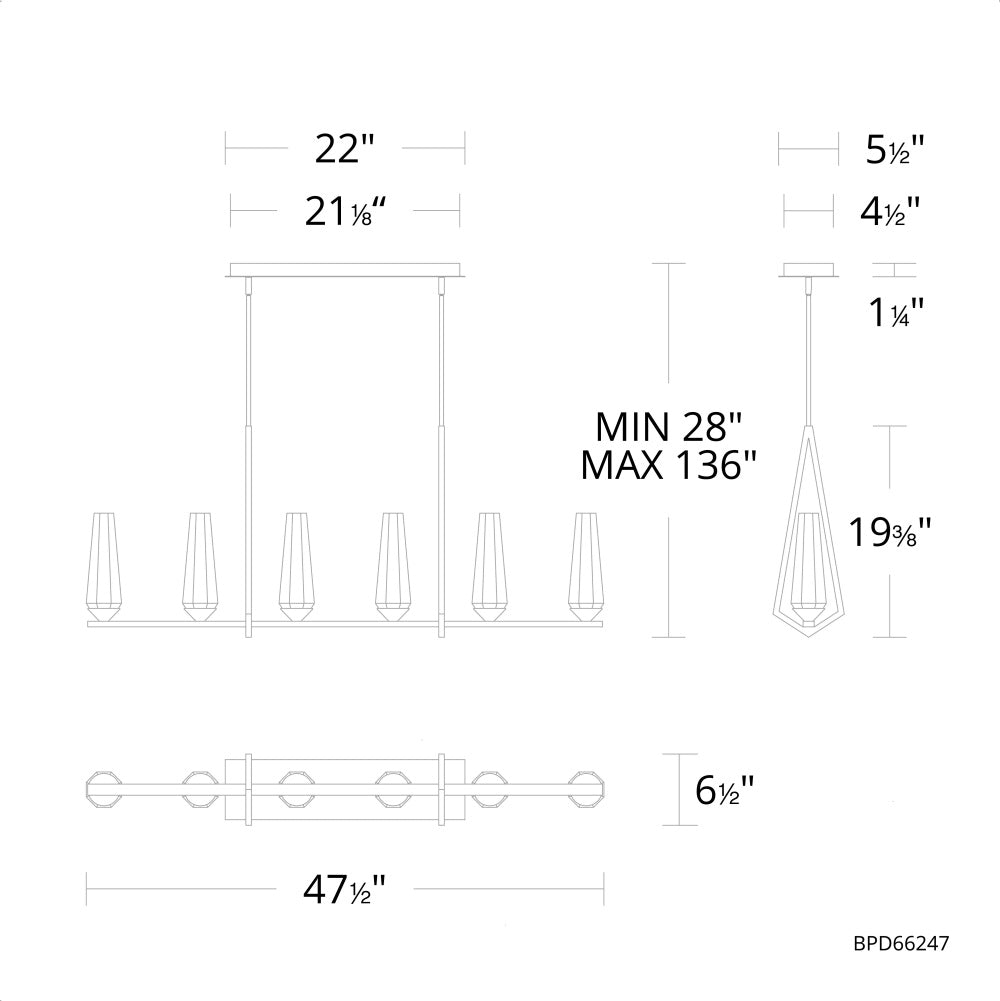 Devotion Linear Chandelier 6 Light - Camilalamps - CA - Devotion601
