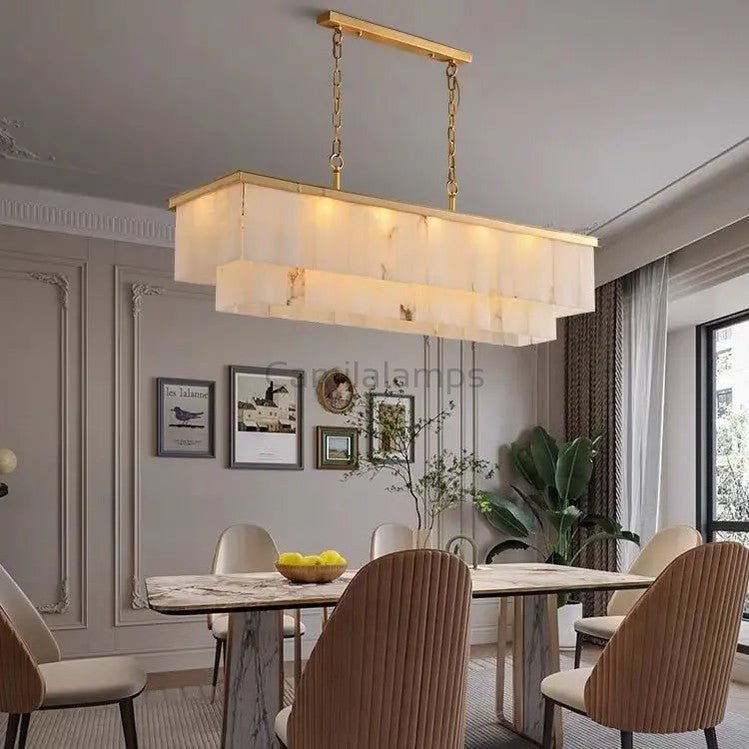 Alabaster Brass Rectangular Chandelier - Camilalamps - Alaba - 1359 - 1