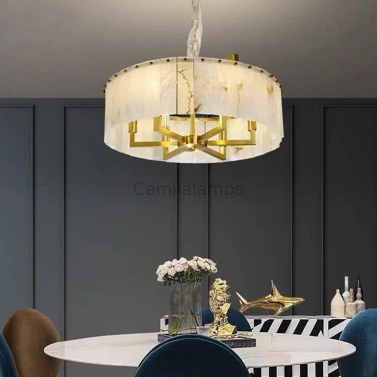 Alabaster Brass Round Chandelier Lighting - Camilalamps - Alaba - 1361 - 23.62 - 1