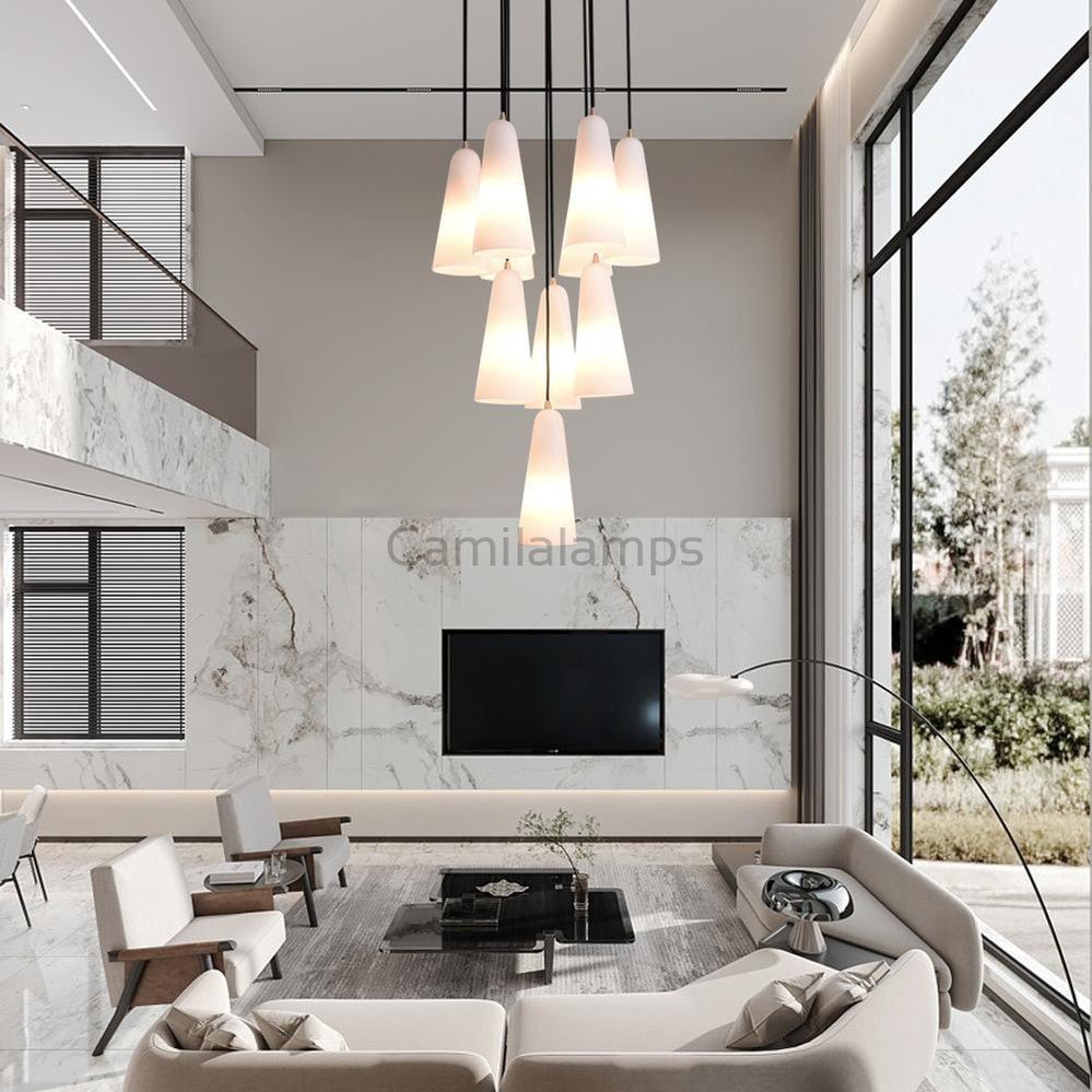 White Porcelain Round Chandelier D18" - Camilalamps - CA - C - 15