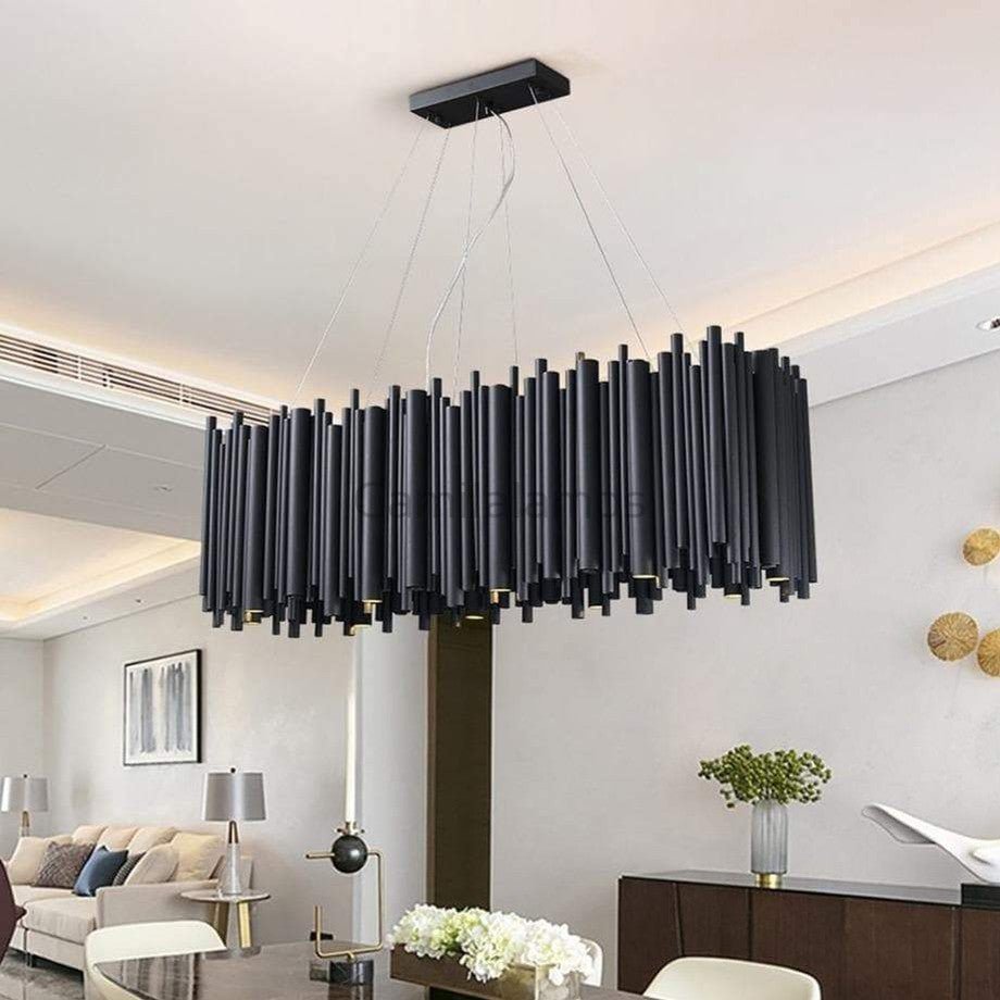 Dore Black Tubular Rectangle Chandelier 32" 40" - Camilalamps - CA - Dore - L31 - 1