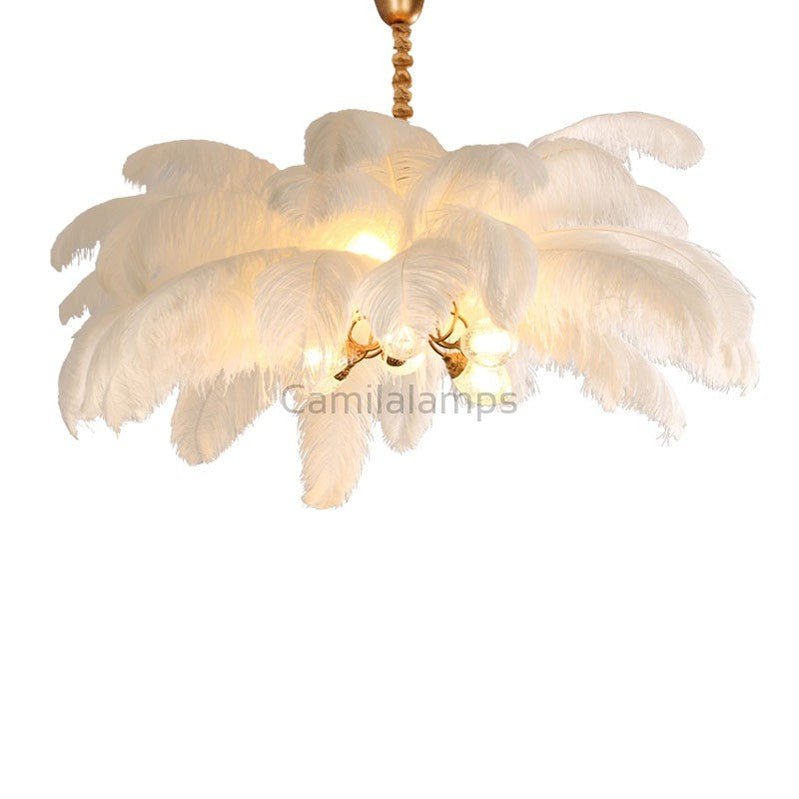 Elva Brass Palm Tree Feather Chandelier(customize 20”) - Camilalamps - CA - A - 068