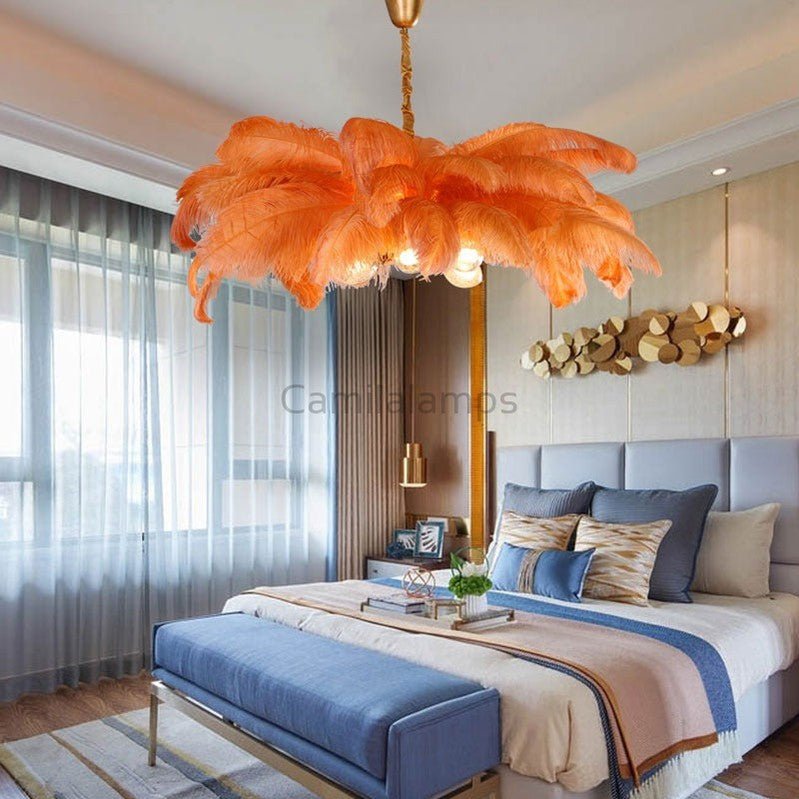 Elva Brass Palm Tree Feather Chandelier(customize 20”) - Camilalamps - CA - A - 063