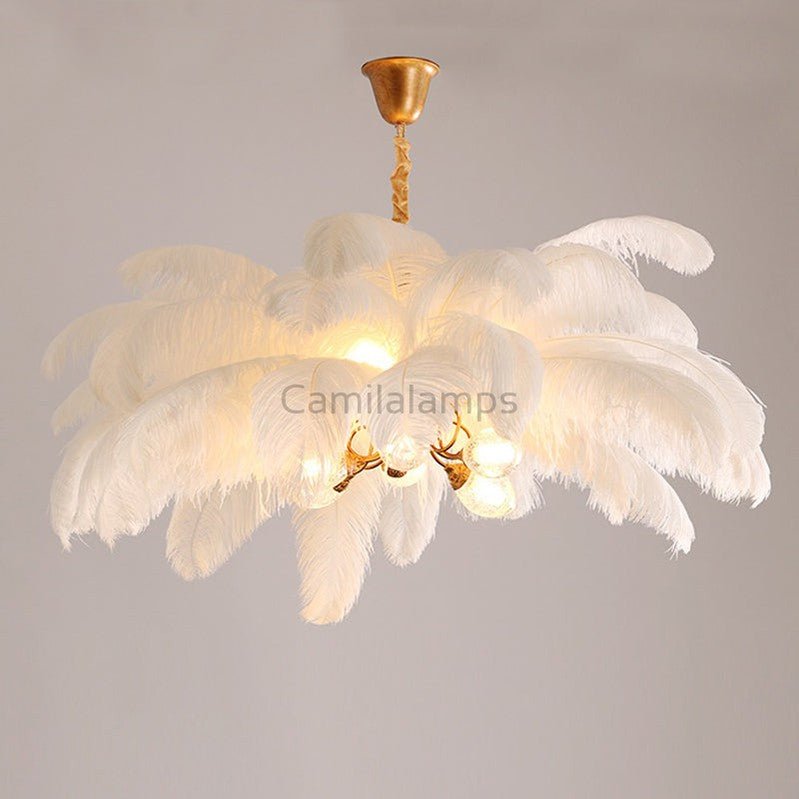 Elva Brass Palm Tree Feather Chandelier(customize 20”) - Camilalamps - CA - A - 063