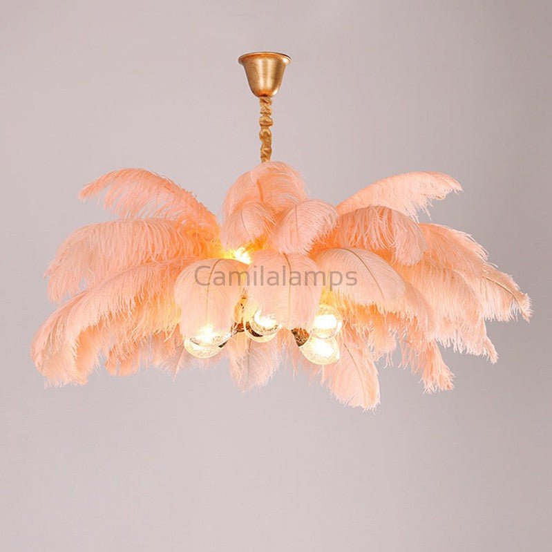 Elva Brass Palm Tree Feather Chandelier(customize 20”) - Camilalamps - CA - A - 063