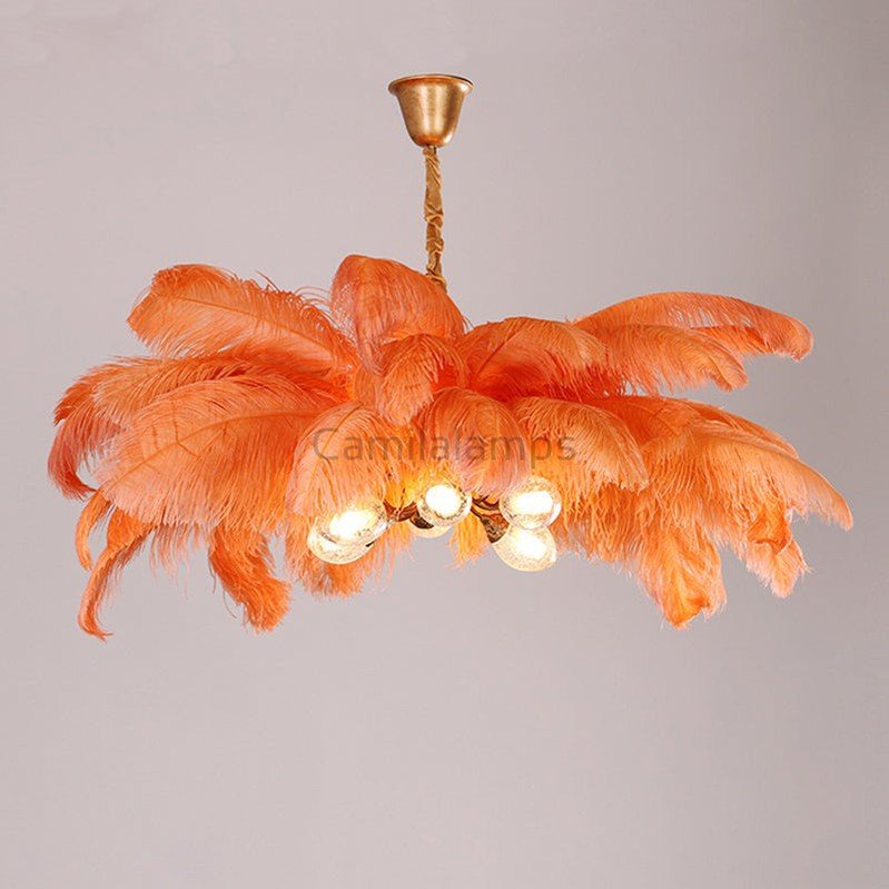 Elva Brass Palm Tree Feather Chandelier(customize 20”) - Camilalamps - CA - A - 063