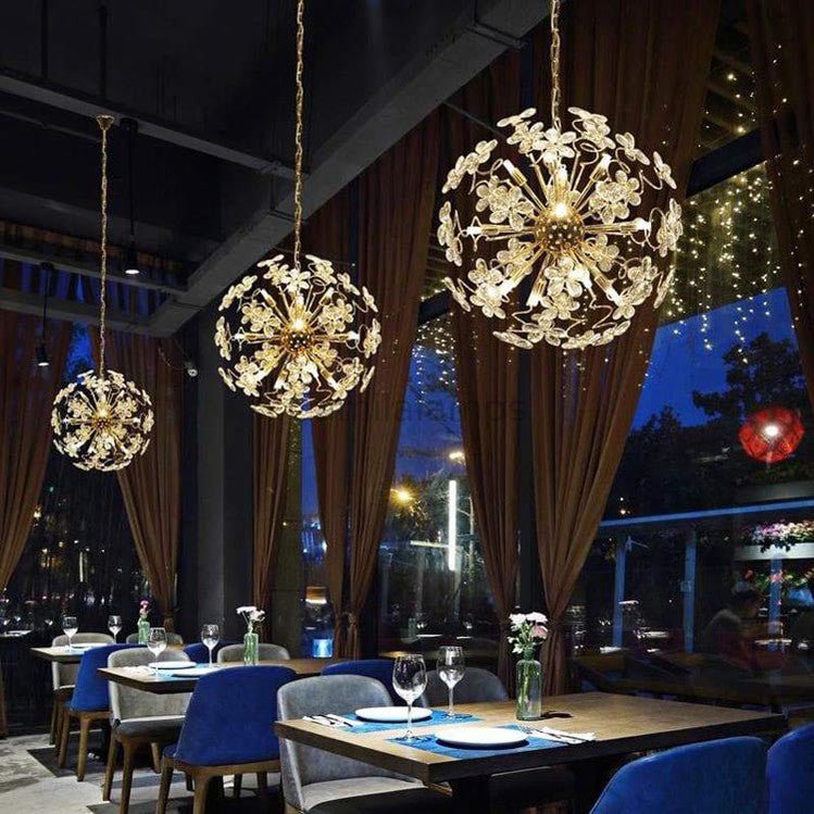 Golden Faceted Crystal Petal Dandelion Pendant Light - Camilalamps - CAA - 10006A2