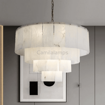 Alabaster Lorry Modern Multi - Layer Round Chandelier 31" - Camilalamps - Alaba - 121 - Brass - 1
