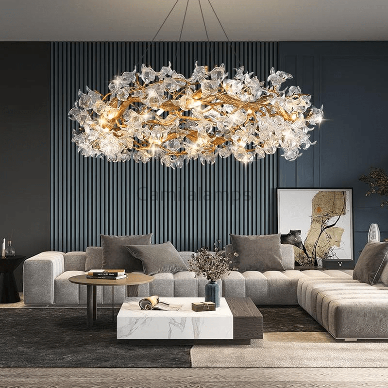 Modern Petal Crystal Round Brass Branch Chandelier - Camilalamps - CA - 0098