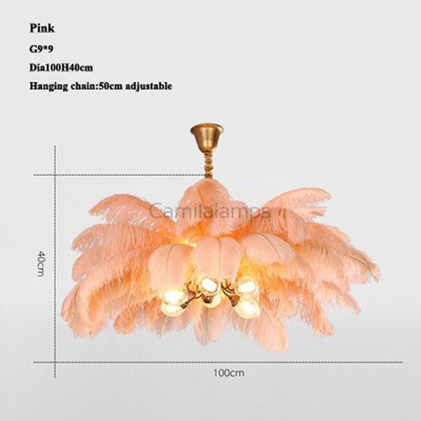 Elva Brass Palm Tree Feather Chandelier(customize 20”) - Camilalamps - CA - A - 063