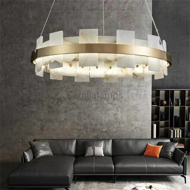 Larry Modern Round Marble Chandelier For Living Room - Camilalamps - CA10440