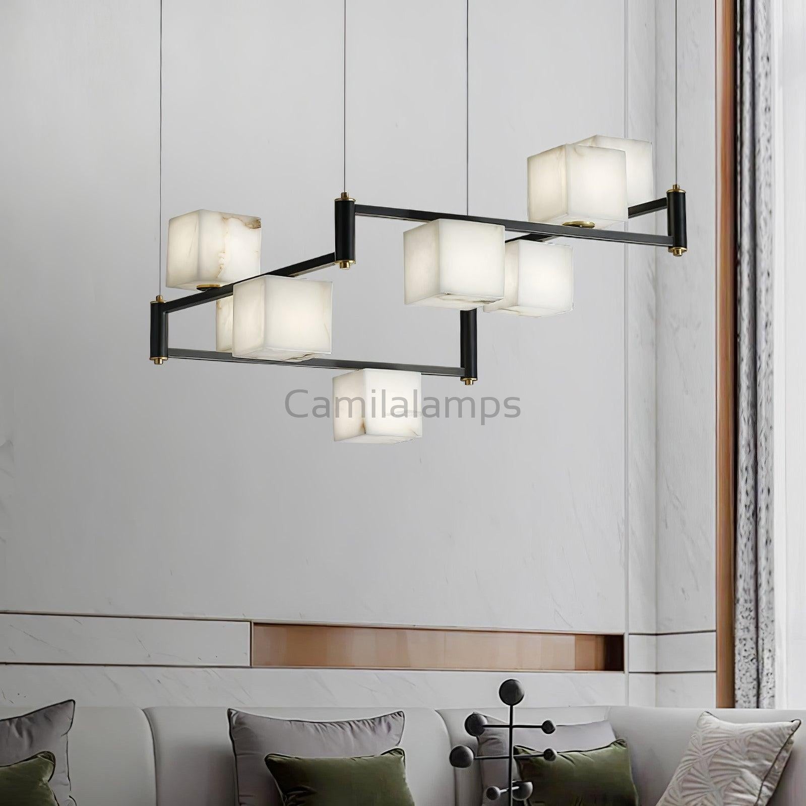 Alabaster Square Box Chandelier with 4/5/6/8/9 heads - Camilalamps - Alaba - 1635 - 9 Hea - Brass - 5