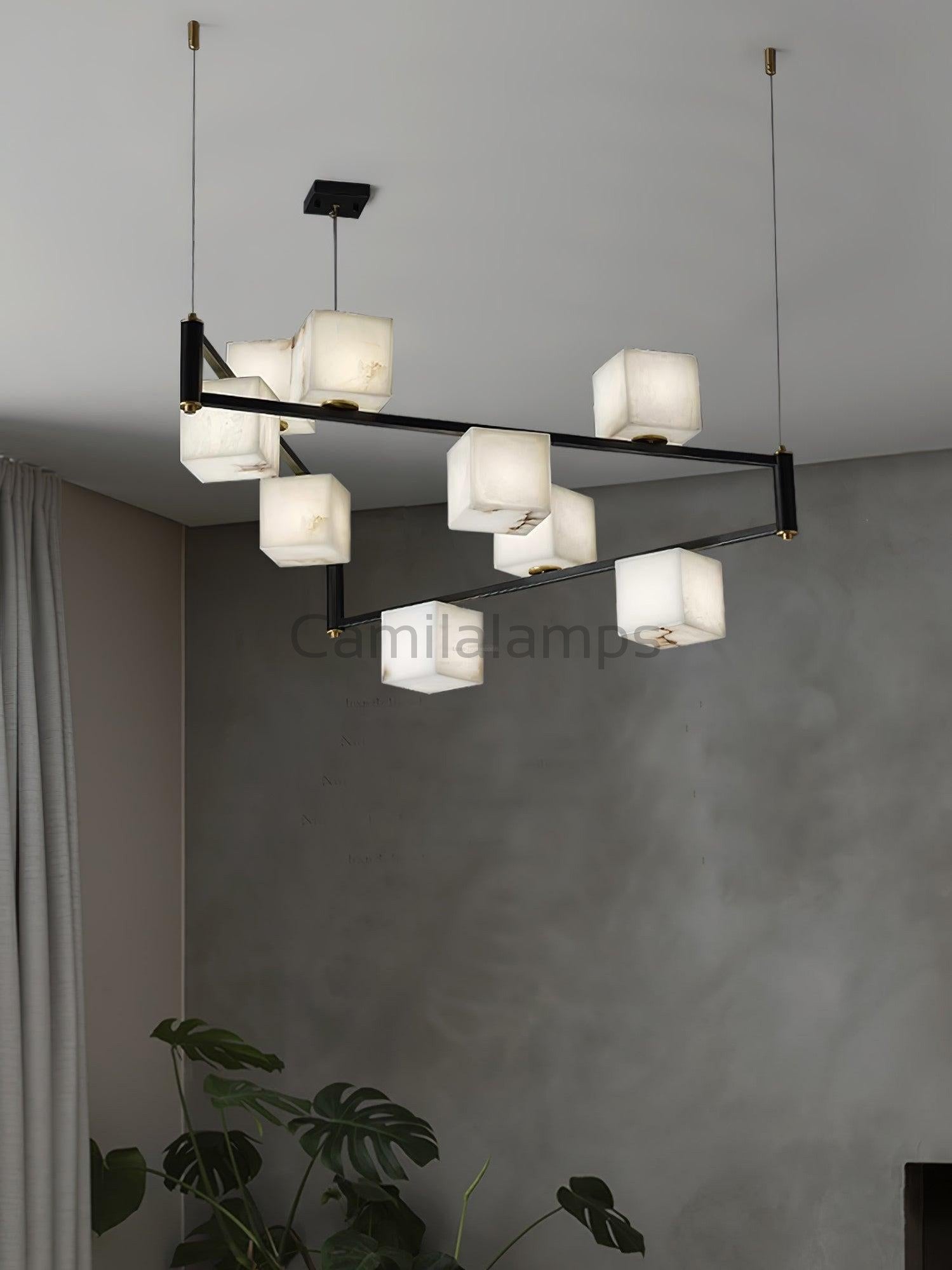 Alabaster Square Box Chandelier with 4/5/6/8/9 heads - Camilalamps - Alaba - 1635 - 9 Hea - Brass - 5