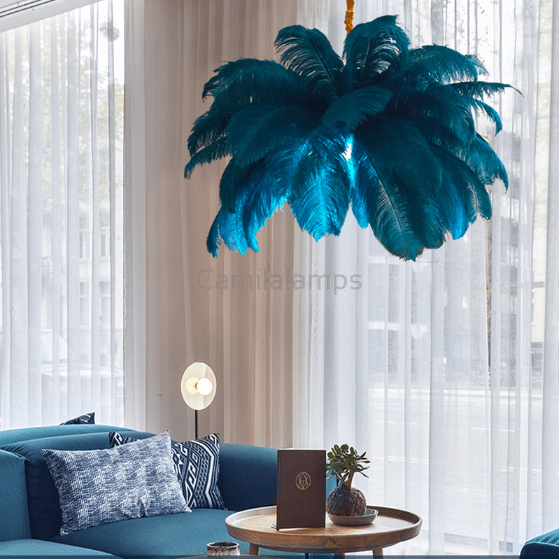 Art Deco Colorized Feather Brass Branch Chandelier - Camilalamps - ILM0506