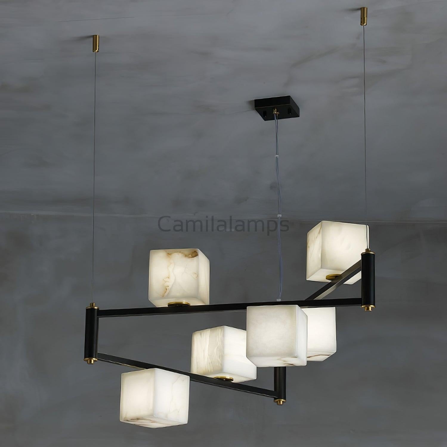 Alabaster Square Box Chandelier with 4/5/6/8/9 heads - Camilalamps - Alaba - 1635 - 9 Hea - Brass - 5