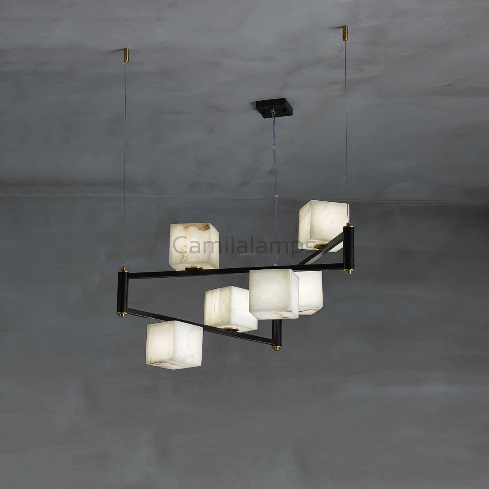 Alabaster Square Box Chandelier with 4/5/6/8/9 heads - Camilalamps - Alaba - 1635 - 9 Hea - Brass - 5