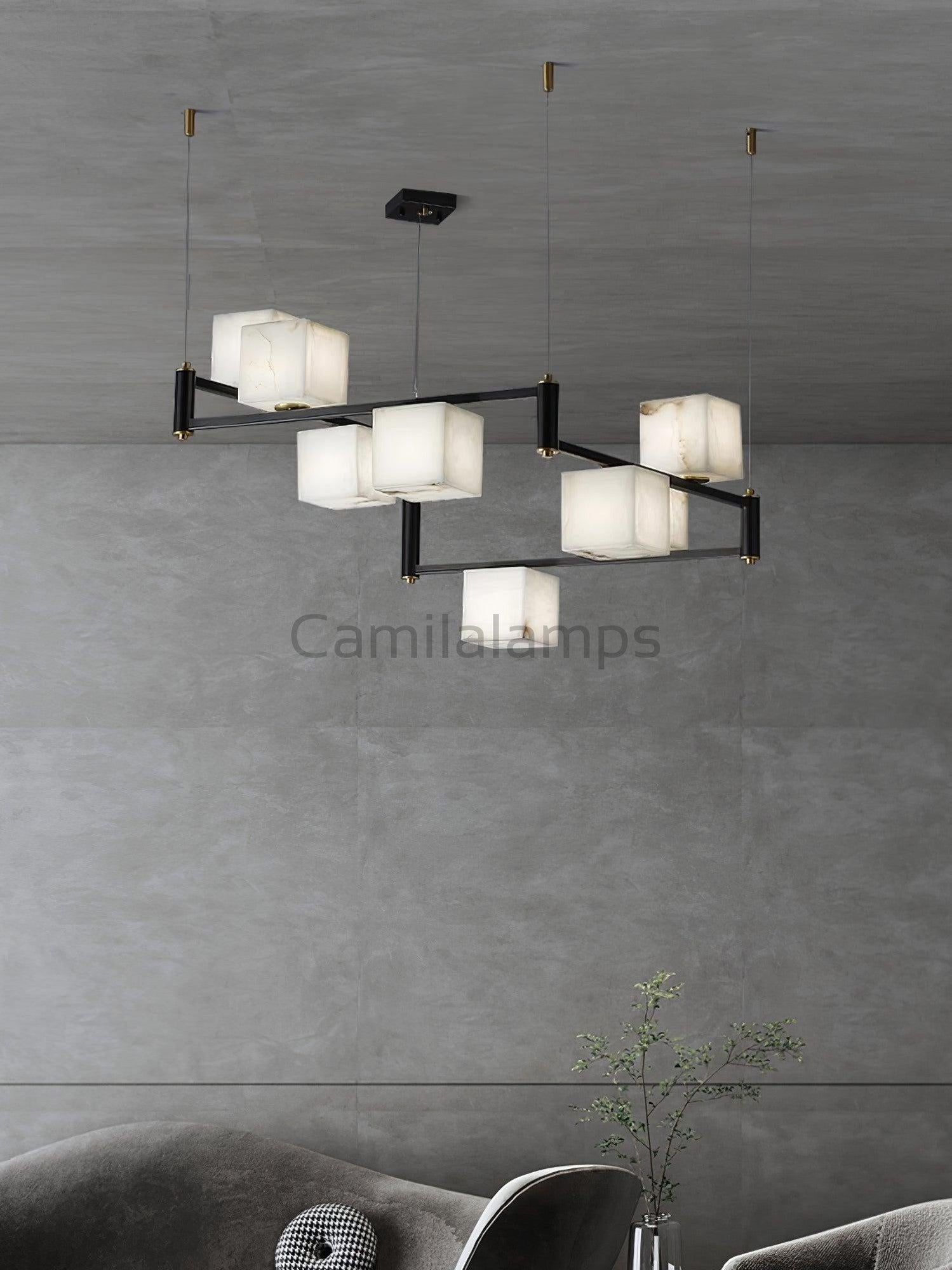 Alabaster Square Box Chandelier with 4/5/6/8/9 heads - Camilalamps - Alaba - 1635 - 9 Hea - Brass - 5