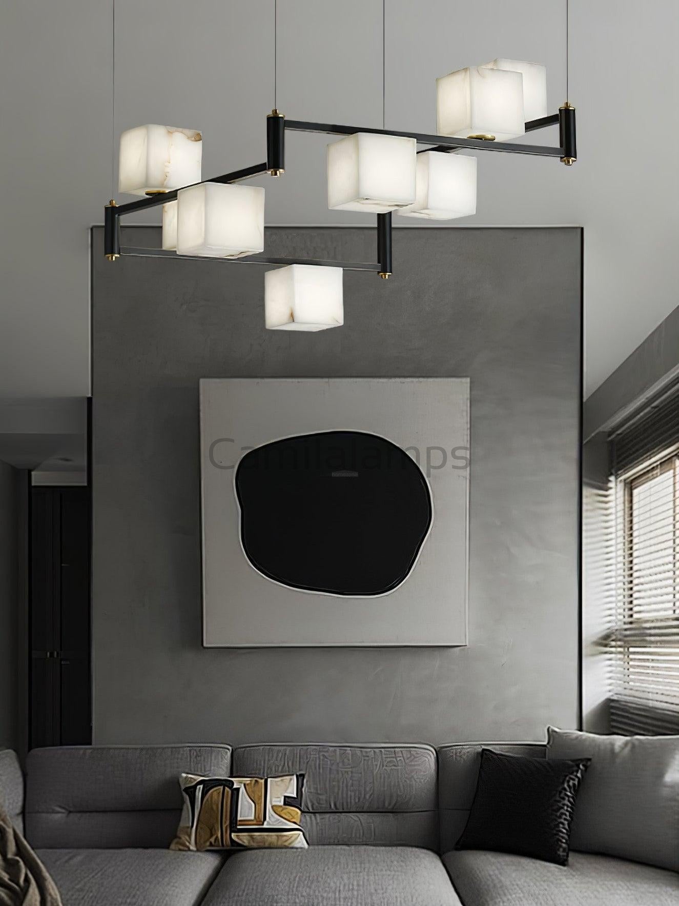 Alabaster Square Box Chandelier with 4/5/6/8/9 heads - Camilalamps - Alaba - 1635 - 9 Hea - Brass - 5