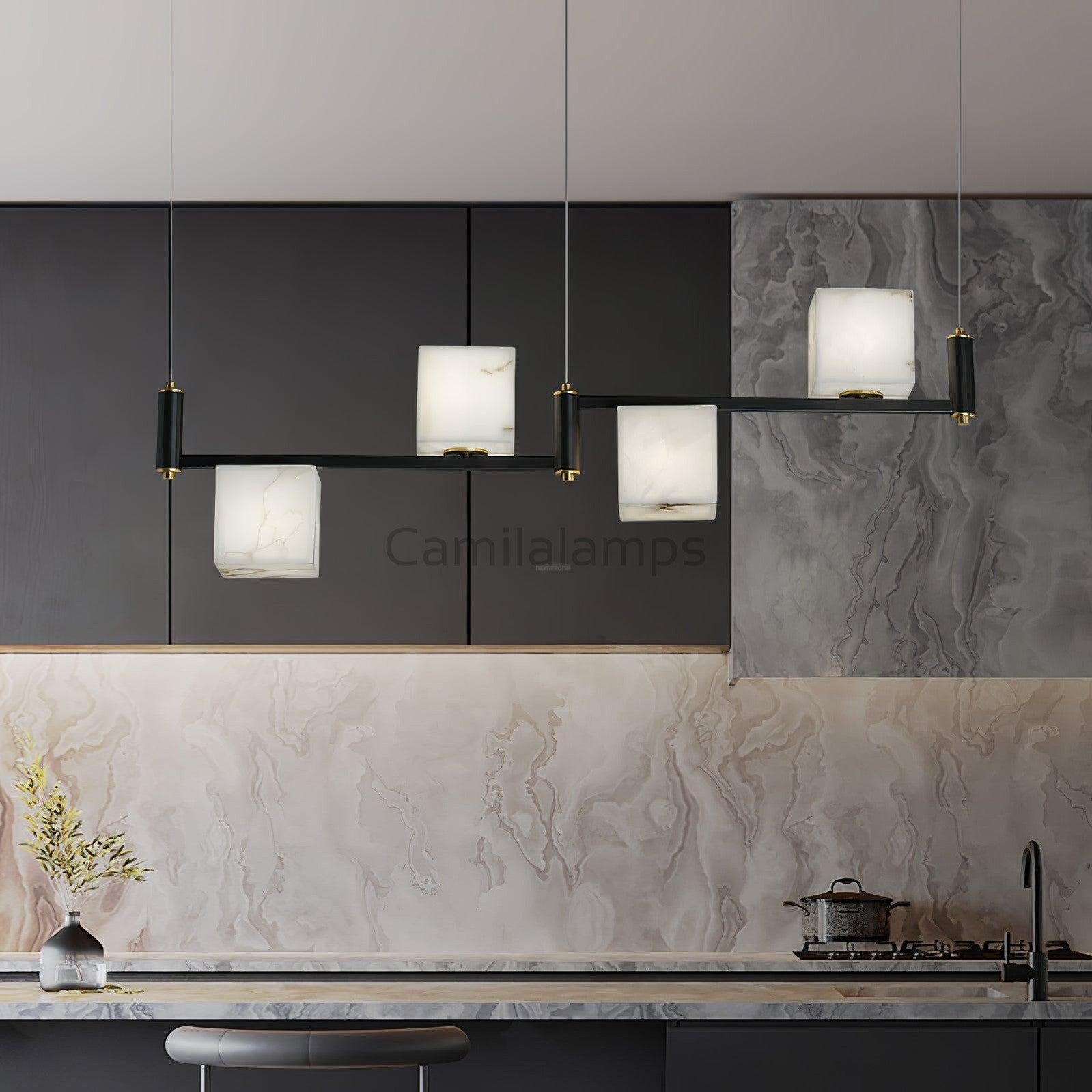 Alabaster Square Box Chandelier with 4/5/6/8/9 heads - Camilalamps - Alaba - 1635 - 9 Hea - Brass - 5