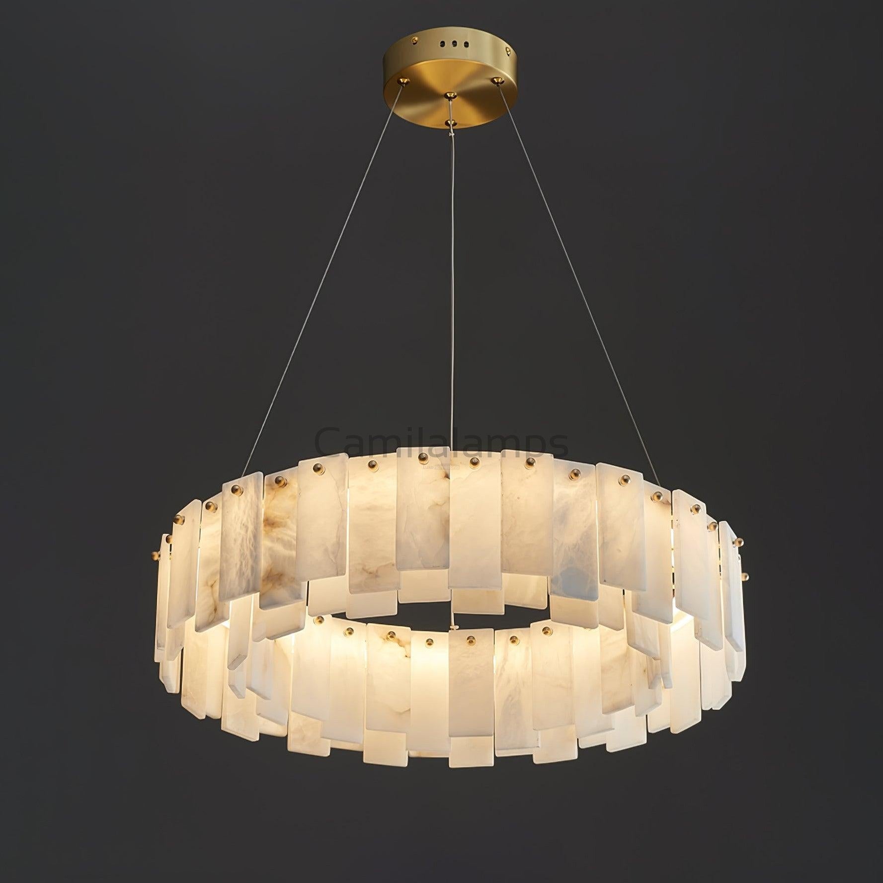 Celestial Alabaster Round/Square Chandelier - Camilalamps - Celes - 1724 - Long - Brass - Three - 7