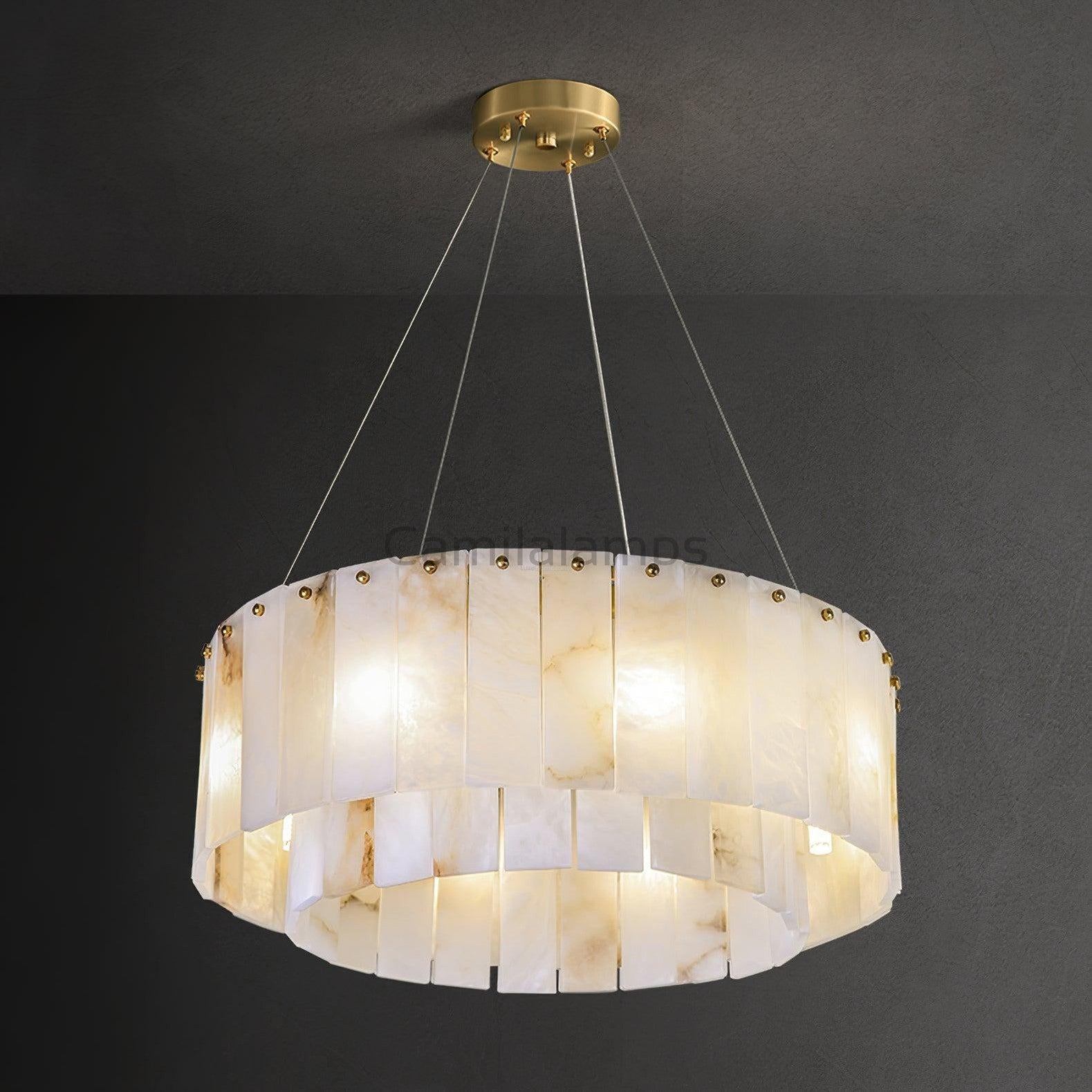 Rock Alabaster Chandelier D23.6" D31.4'' - Camilalamps - Rock - 1867 - ? 23. - Brass - 1