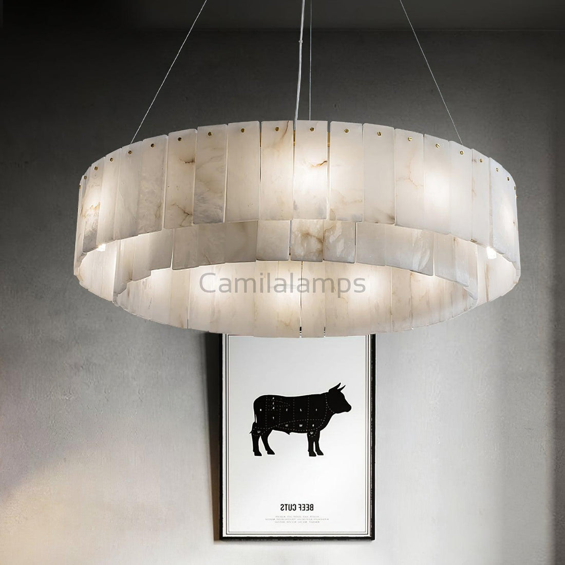 Rock Alabaster Chandelier D23.6" D31.4'' - Camilalamps - Rock - 1867 - ? 23. - Brass - 1