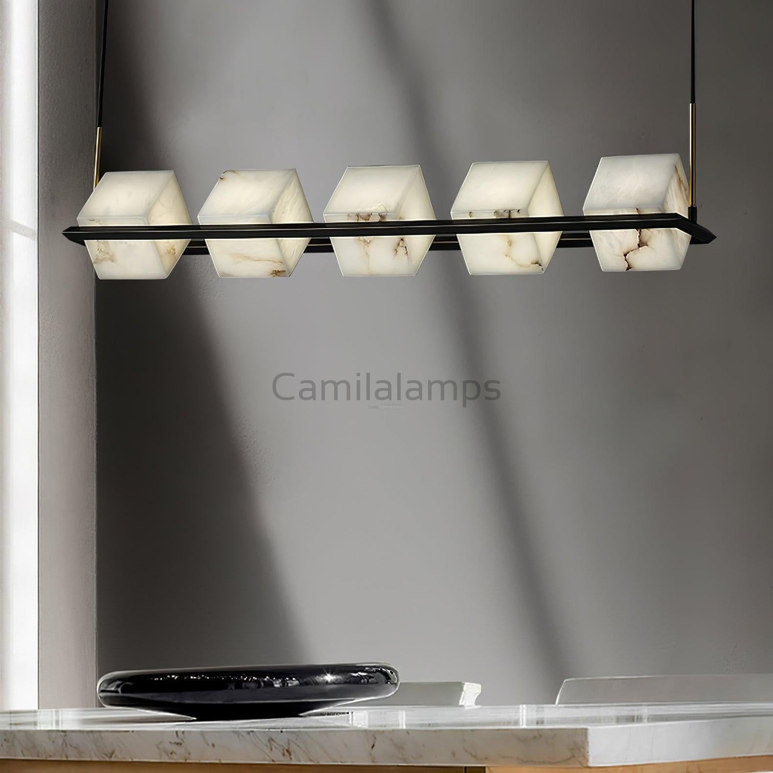 Alabaster Square Box Chandelier with 4/5/6/8/9 heads - Camilalamps - Alaba - 1635 - 9 Hea - Brass - 5
