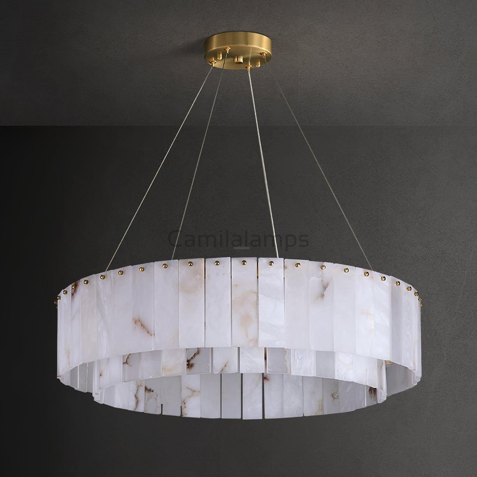 Rock Alabaster Chandelier D23.6" D31.4'' - Camilalamps - Rock - 1867 - ? 23. - Brass - 1