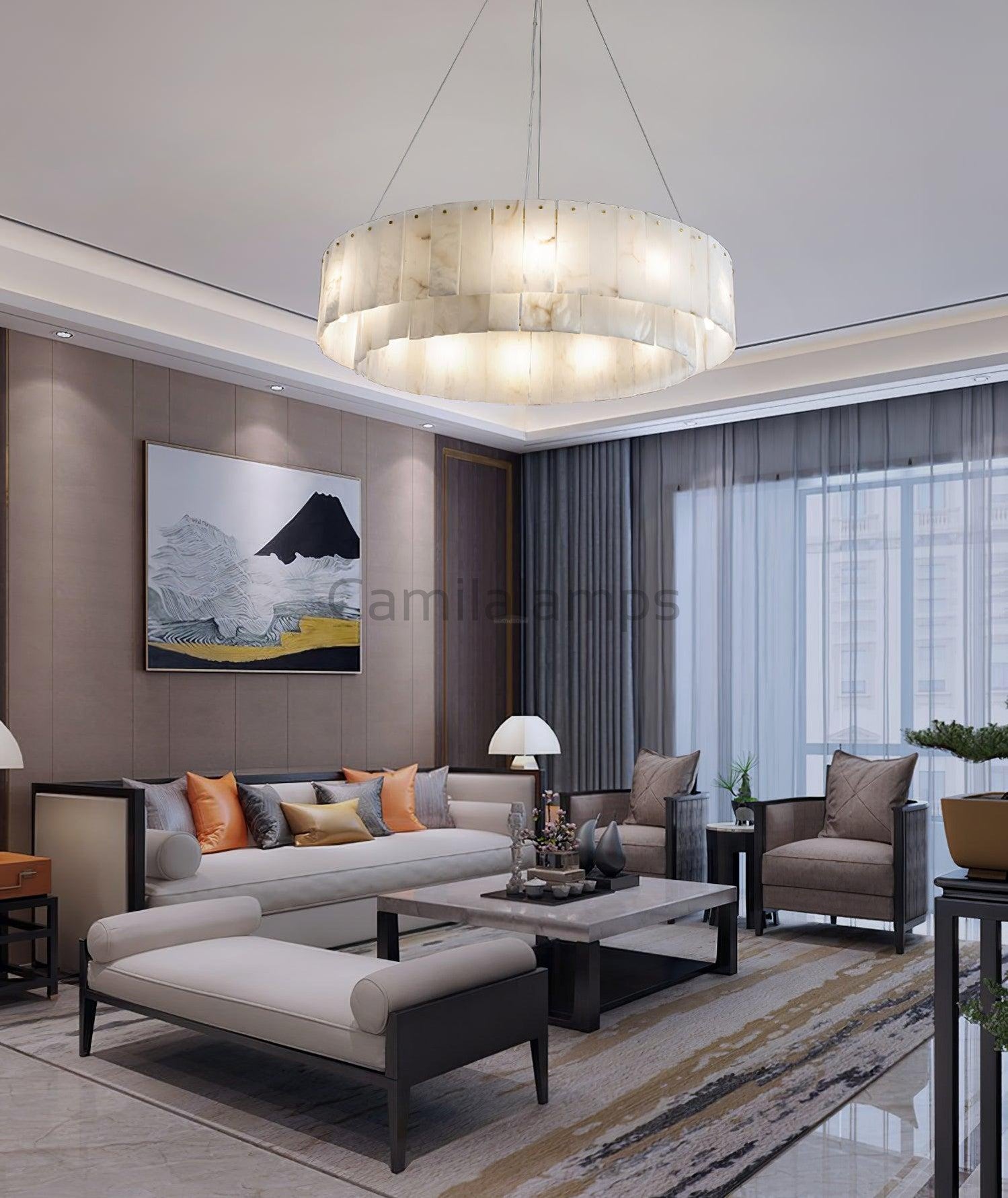 Rock Alabaster Chandelier D23.6" D31.4'' - Camilalamps - Rock - 1867 - ? 23. - Brass - 1