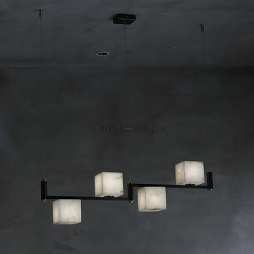 Alabaster Square Box Chandelier with 4/5/6/8/9 heads - Camilalamps - Alaba - 1635 - 4 Hea - Brass - 1