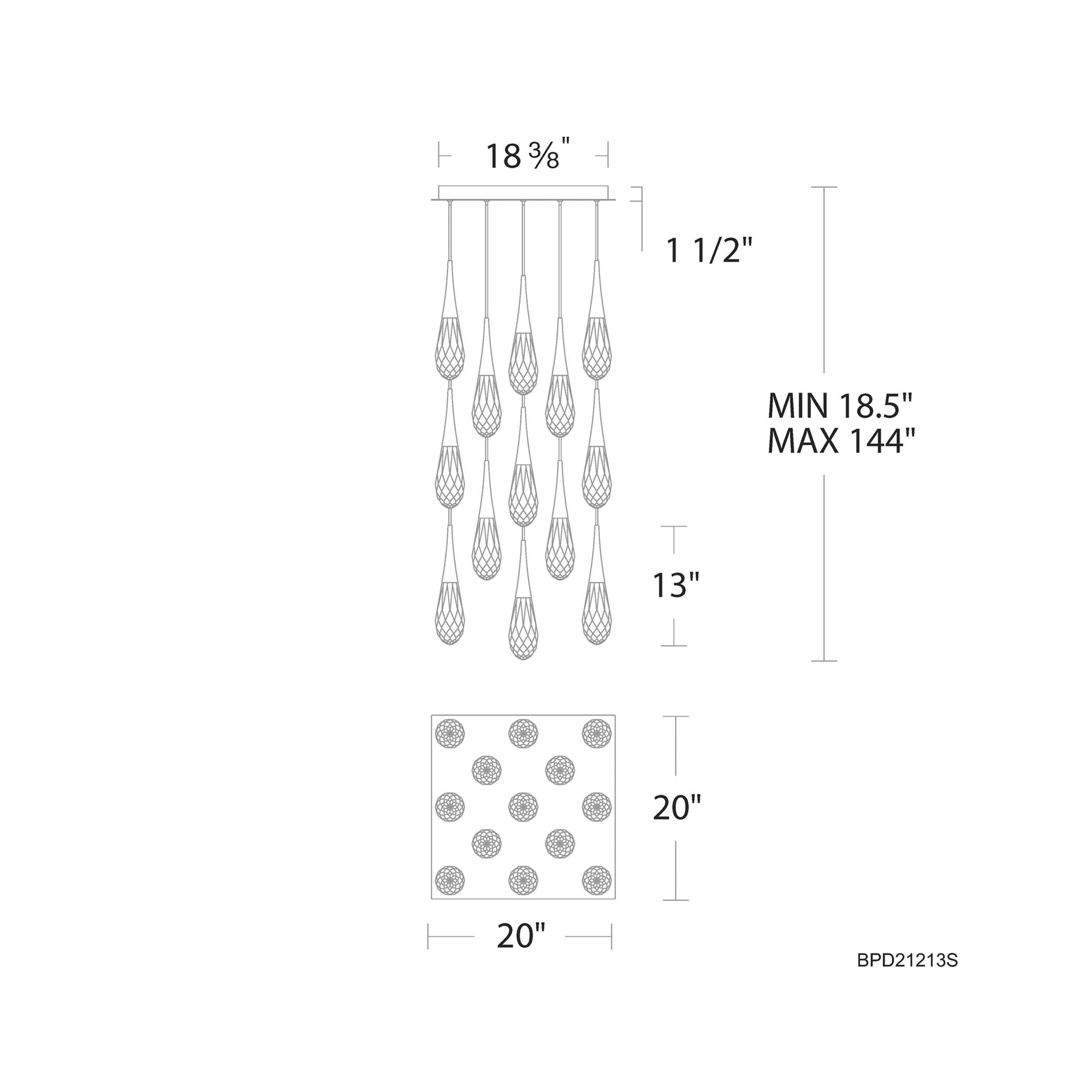 Hibiscus Square LED Multi Pendant Light - Camilalamps - CA - 21213S - AB