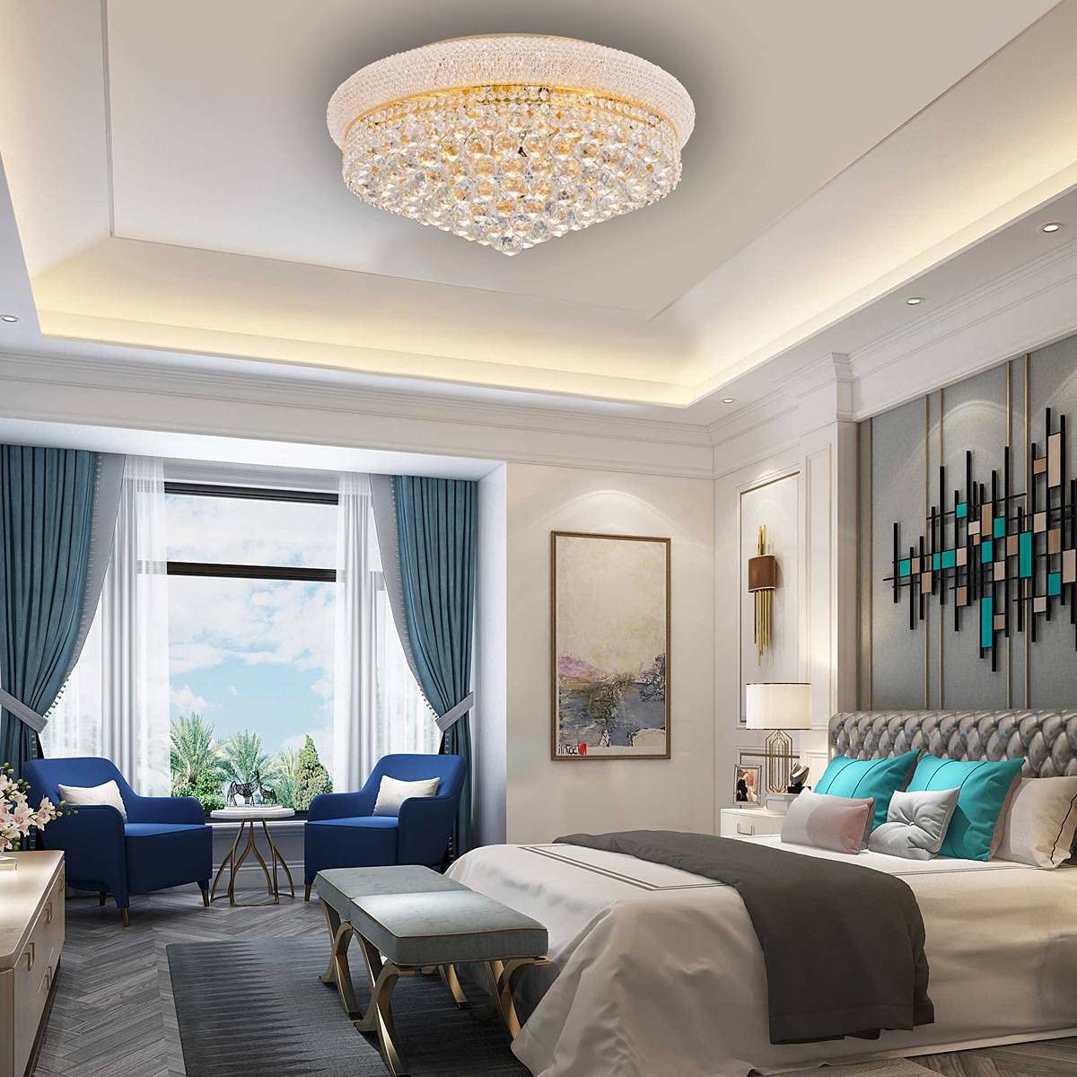 11 - Lights Golden Finish Classic Empire Style K9 Crystal Chandelier Ceiling Light for Living Room Foyer Dining Room Hallway Bedroom (24×12 inch) New Packaging Easy to Install - Camilalamps - B095YDL6HF