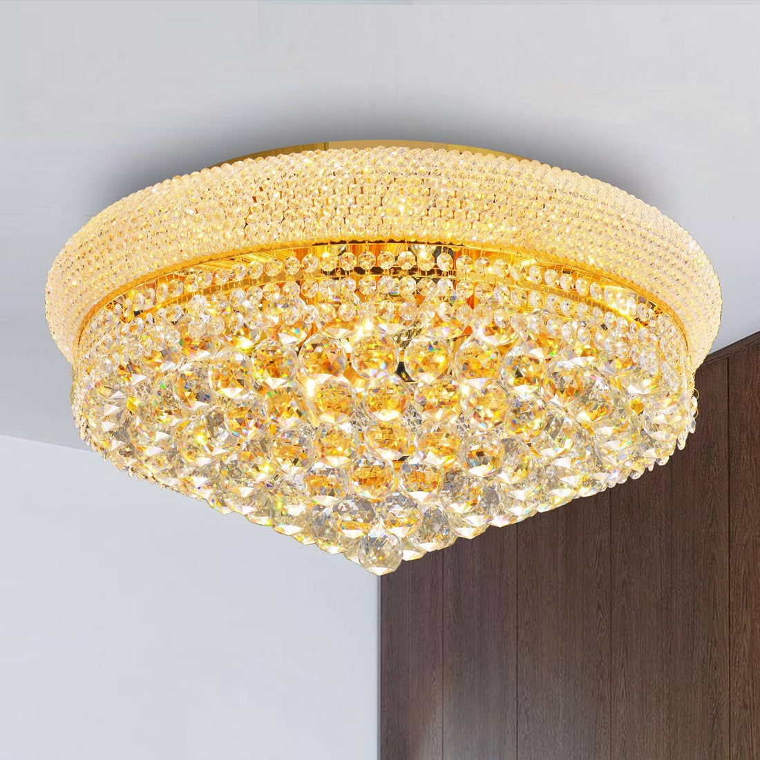 11 - Lights Golden Finish Classic Empire Style K9 Crystal Chandelier Ceiling Light for Living Room Foyer Dining Room Hallway Bedroom (24×12 inch) New Packaging Easy to Install - Camilalamps - B0BPPCR3VH