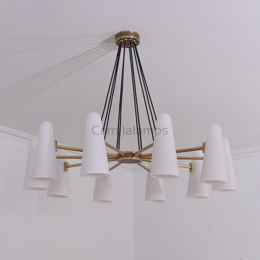 White Glass Modern Round Chandelier 44", 10-lights