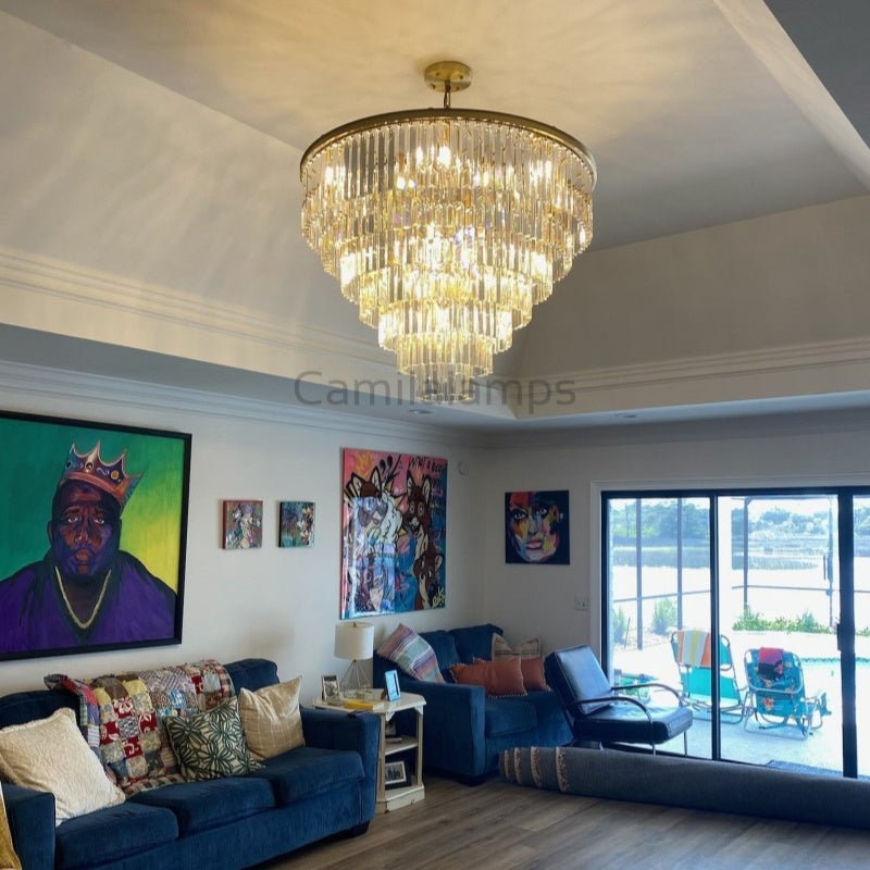 1920s Odaon Art Deco Round Chandelier 20"32''44'' - Camilalamps - CA - AR2023 - R0453