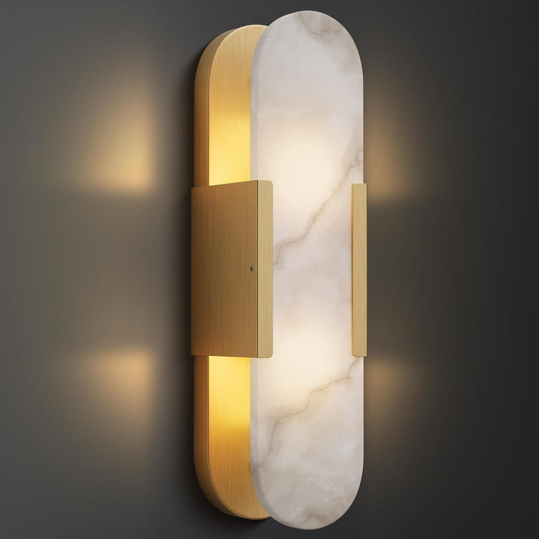 19.7in Brass Wall Sconces, Natural Alabaster Wall Light, Modern Indoor Vanity Light Fixtures for Bathroom, Bedside Wall Mount Lighting for Hallway, Living Room, Bedroom, Stairs - Camilalamps - B0CLL2Y5VF