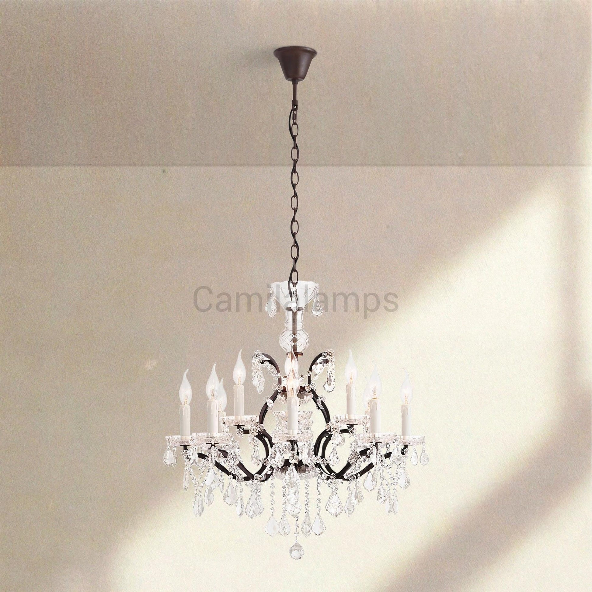 19th C. Rococa Iron & Crystal Round Chandelier 28" - Camilalamps - CA-ROCO-28Round-1