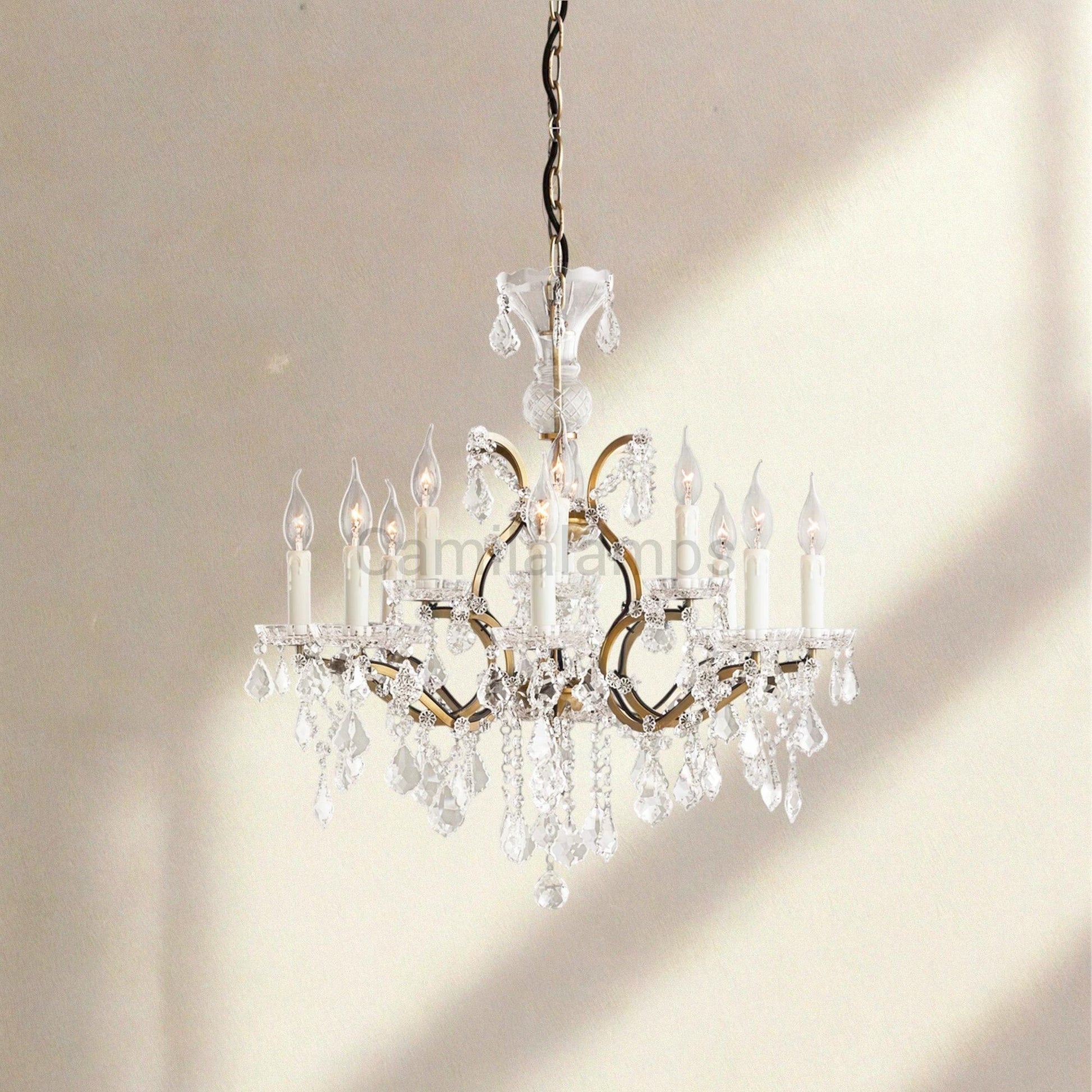 19th C. Rococa Iron & Crystal Round Chandelier 28" - Camilalamps - CA-ROCO-28Round-2