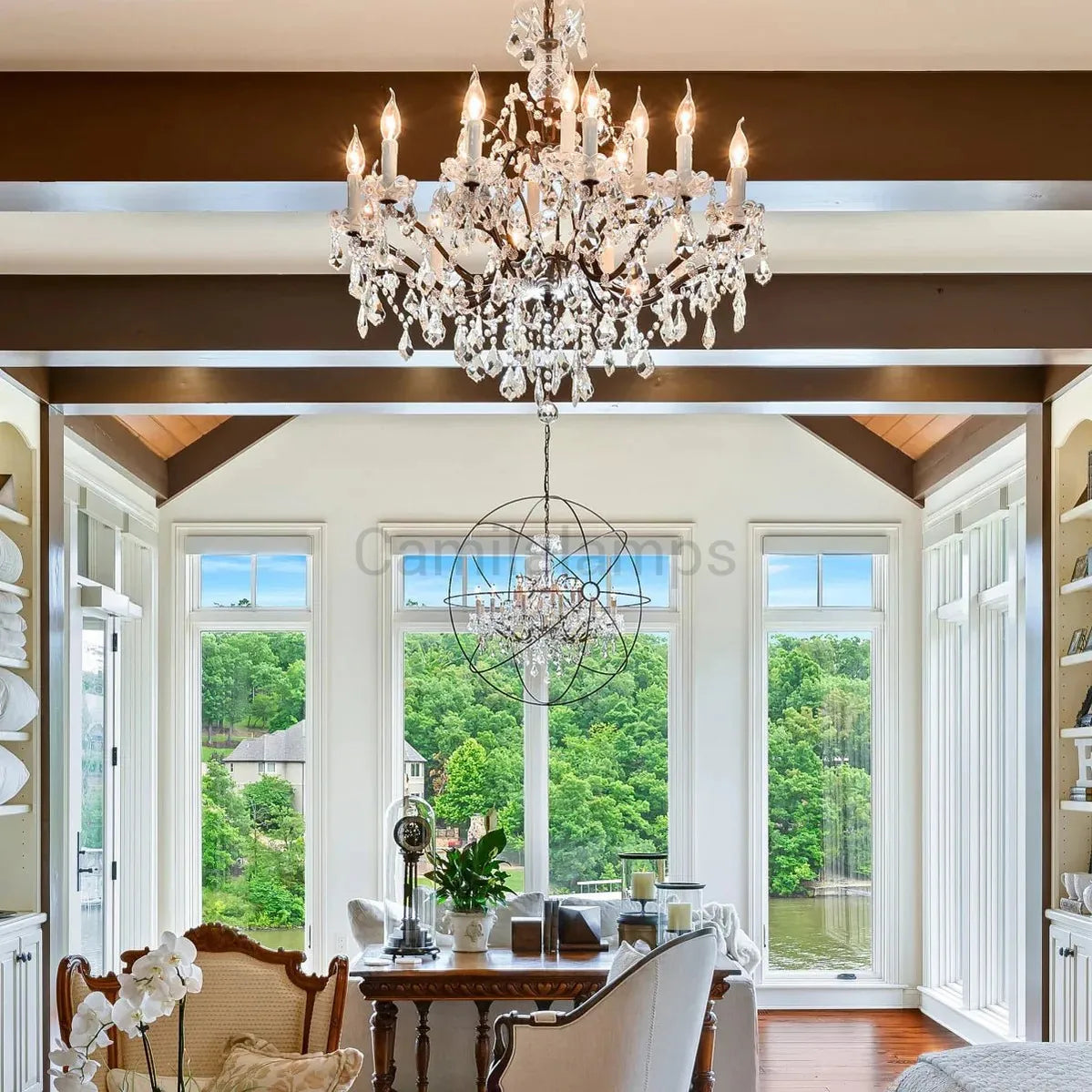 19th C. Rococa Iron & Crystal Round Chandelier 33" - Camilalamps - CA-ROCO-33Round-2