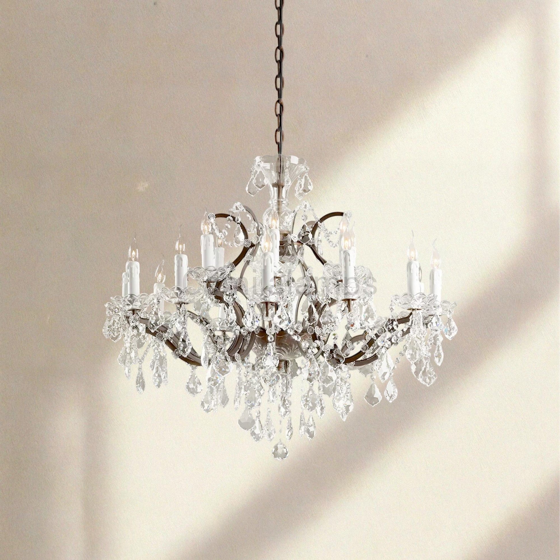 19th C. Rococa Iron & Crystal Round Chandelier 33" - Camilalamps - CA-ROCO-33Round-2