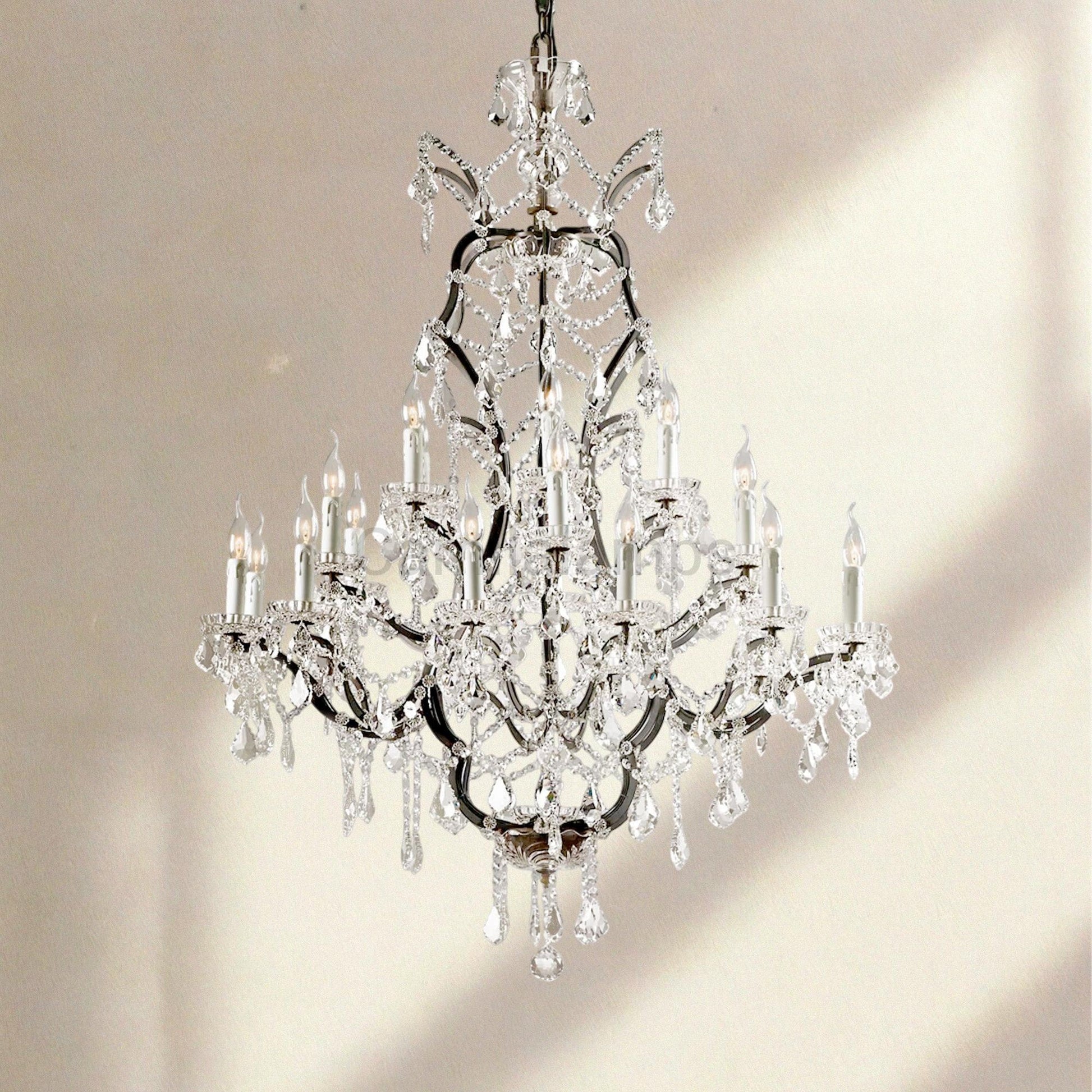 19th C. Rococa Iron & Crystal Round Chandelier 40" - Camilalamps - CA-ROCO-40Round-2