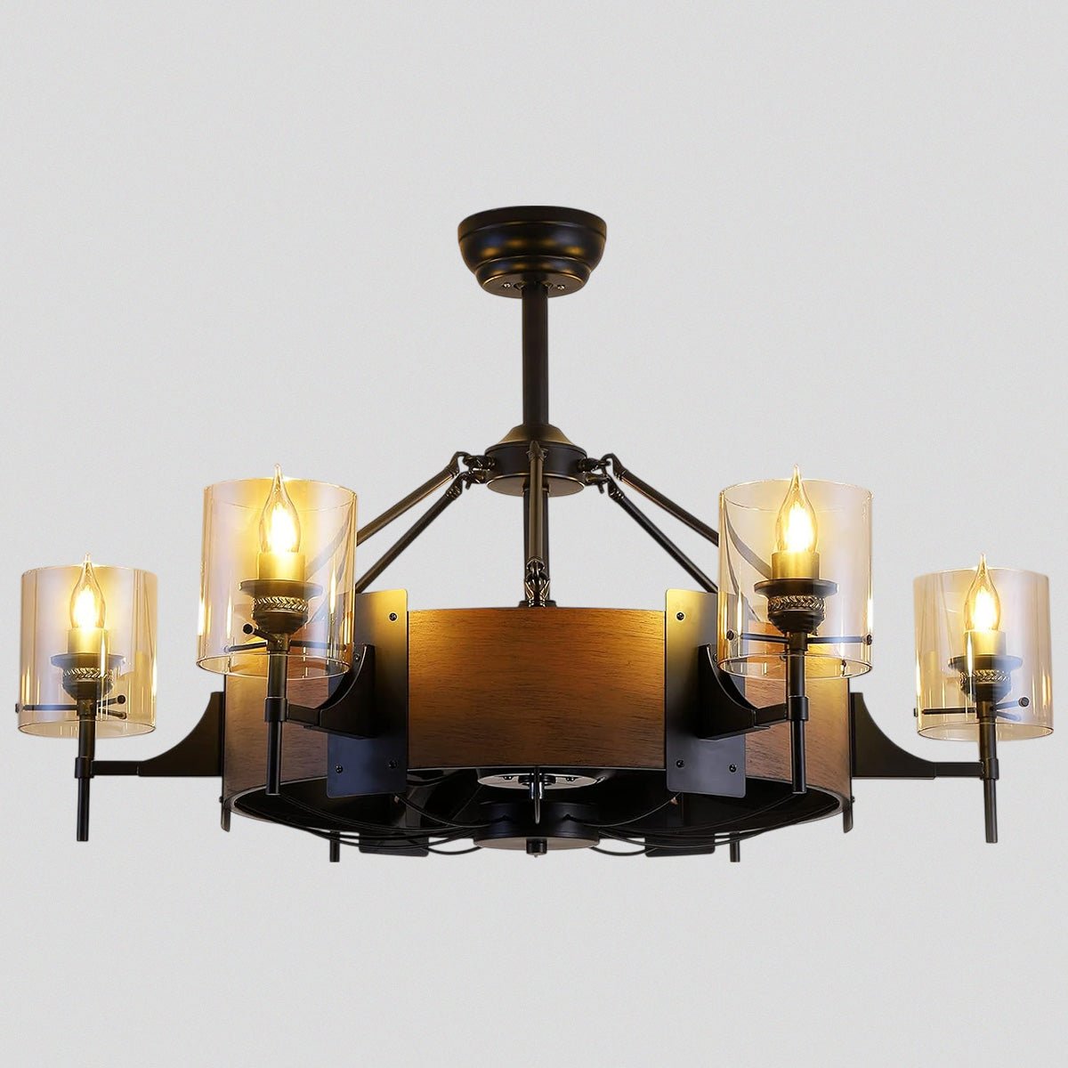Caged Ceiling Fan with Lights Black Vintage Rustic Farmhouse Chandelier 38.5" - Camilalamps - CA - Vintage - Fan - Light