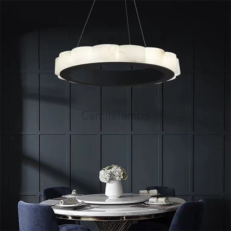 Melonie Moden Alabaster Round Chandelier Black Over Dining Table chandelier Kevinstudiolives 23"D  