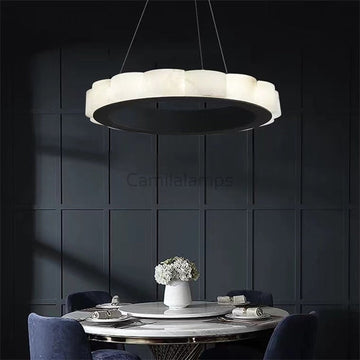 Melonie Moden Alabaster Round Chandelier Black Over Dining Table chandelier Kevinstudiolives 23"D  